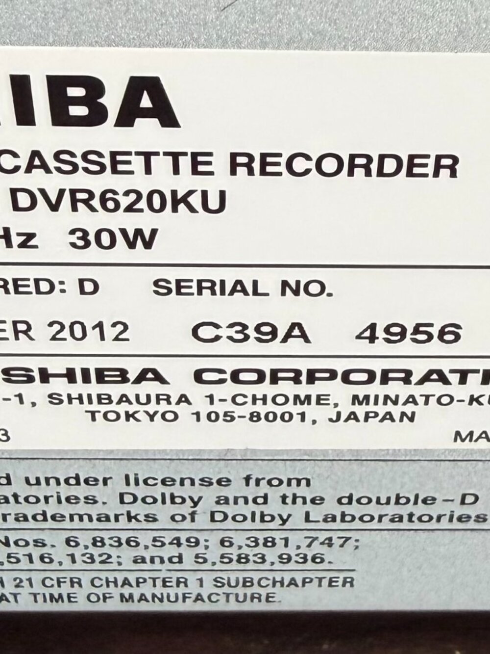 Toshiba DVR620KU DVD Recorder VCR Combo Dubbing Transfer VHS to DVD Remote WORKS - Picture 6 of 6